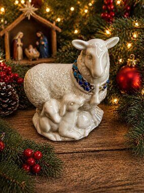 Lenox China Jewels Collection Lamb Figure Repaired Ear Nativity 3"
